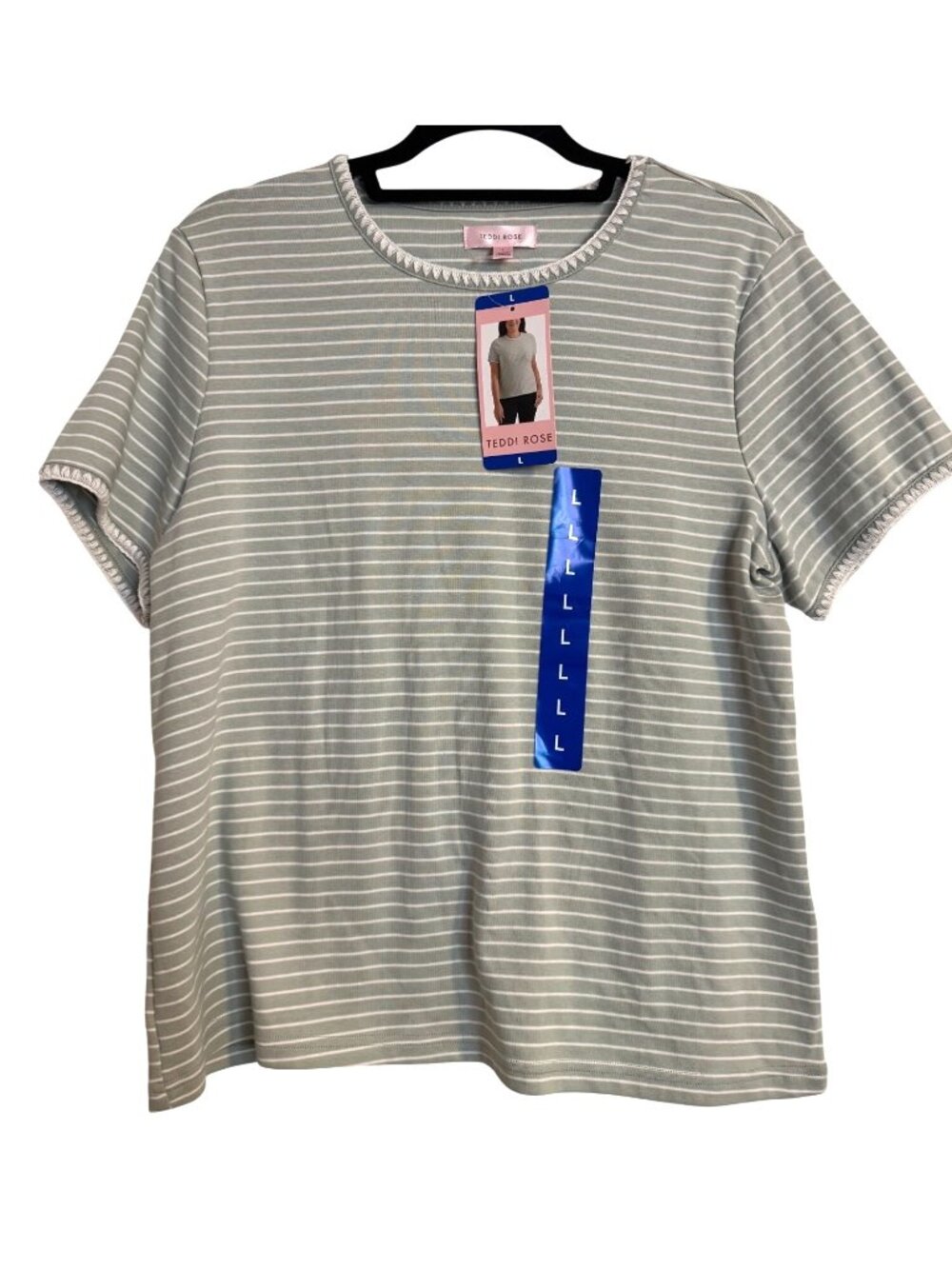 Teddi Rose Green Striped Tee Size Large NWT Short Sleeve Women's